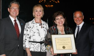 (Pictured from left to right) Victor Tabbush, Faculty Director, UCLA Anderson/ Johnson & Johnson Health Care Executive Program; Michael J. Bzdak,  Johnson & Johnson; Maria Lurdes Reyes, Border Healthy Start; and Wayne E. Sauseda, HRSA Region IX Director, U.S. Department of Health and Human Resources