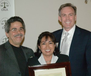 Sonia Ruan, Principal, Kimball Elementary School, National City. Her work and leadership have helped bring up state API scored from among the worst in the state to almost state minimums. She is picutred with Left, Jose Padilla, Executive Director, CRLA, and Tim Blood. Couglin