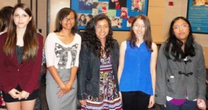 The five Olympian students honored for their writing skills. From left to right: Negin Shahbazi, Jordan Brooks, Karla Mendoza, Jazmin Oliver, and Rachel Emperador.
