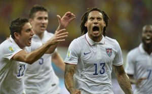 Jermaine Jones yelling after scoring the tying score versus Portugal.