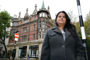 Contemplating the academic journey ahead, Landa stands before the UCL campus in London. Photo Credit: Julio Godinez 