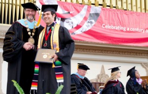 Mauricio Palencia and President Beebe 2015 San Diego City College commencement